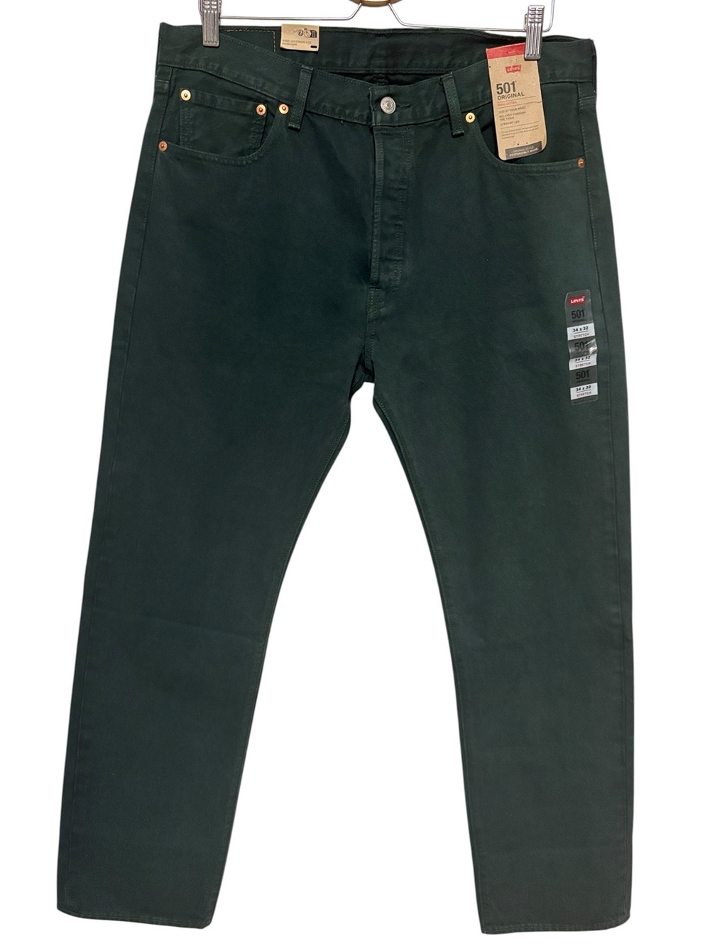 LEVI’S 501 Original Men’s Straight Leg Jeans Dark Green Forest 34x32